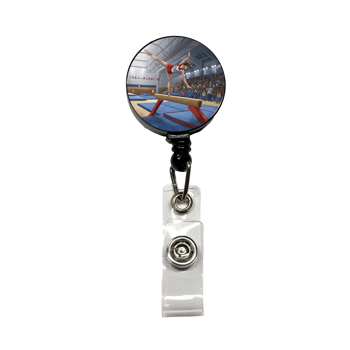 Gymnastics Balance Beam Retractable ID Key Card Name Tag Badge Holder with Clip