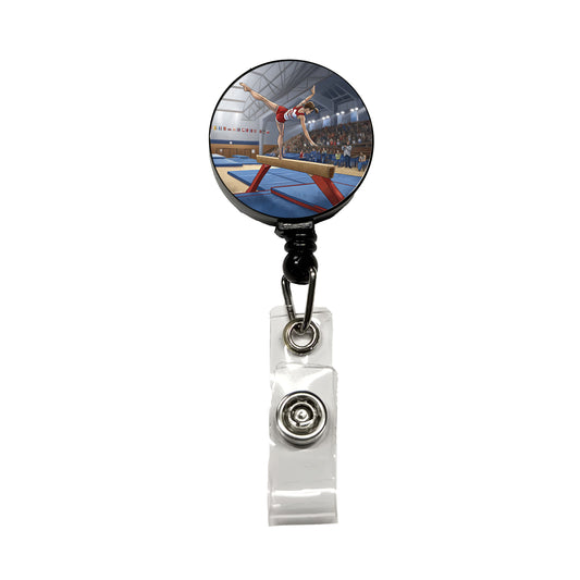 Gymnastics Balance Beam Retractable ID Key Card Name Tag Badge Holder with Clip