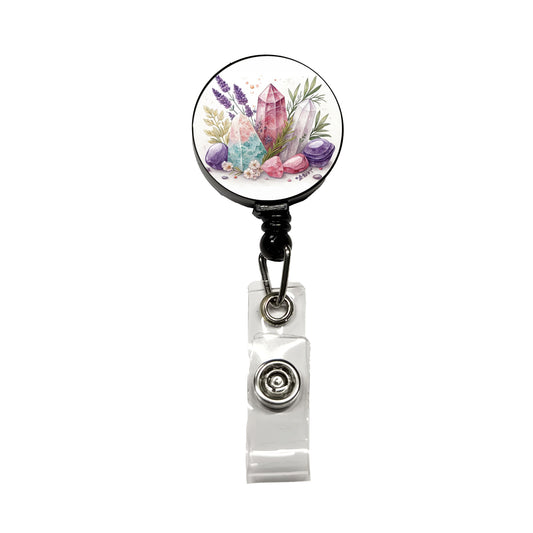 Healing Crystals and Herbs Retractable ID Key Card Name Tag Badge Holder with Clip