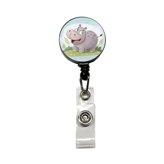 Hippo Children's Illustration Style Retractable ID Key Card Name Tag Badge Holder with Clip