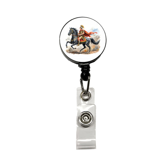 Historical Alexander The Great On His Horse Bucephalus Watercolor Retractable ID Key Card Name Tag Badge Holder with Clip