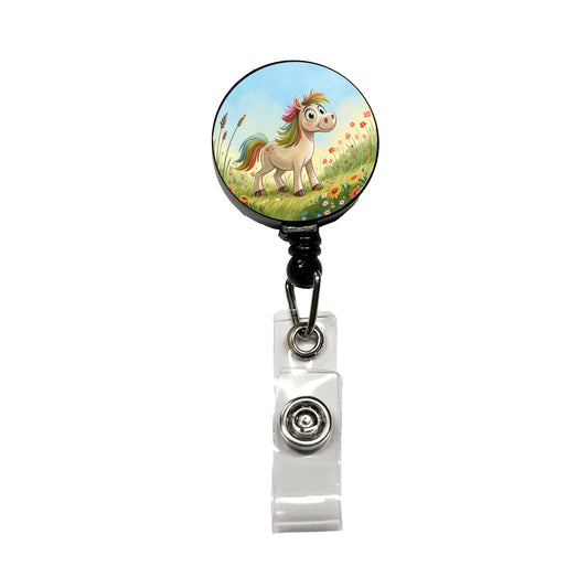 Horse Children's Illustration Style Retractable ID Key Card Name Tag Badge Holder with Clip