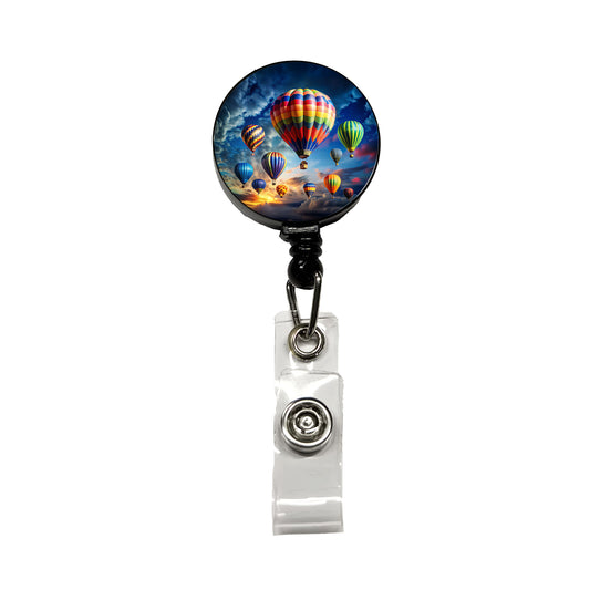 Hot Air Balloons Against a Cloud Covered Deep Blue Sky Retractable ID Key Card Name Tag Badge Holder with Clip