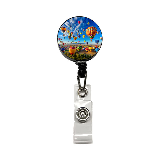 Hot Air Balloons In The Sky Balloon Festival Albuquerque Retractable ID Key Card Name Tag Badge Holder with Clip