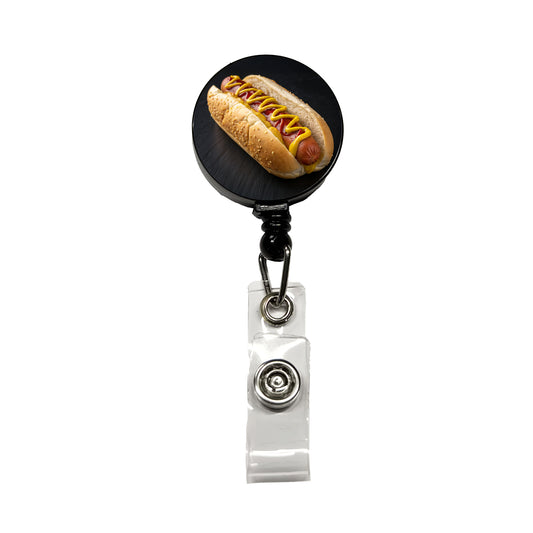 Hot Dog In Bun With Mustard and Ketchup Retractable ID Key Card Name Tag Badge Holder with Clip