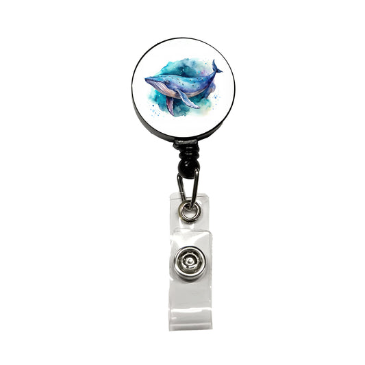 Humpback Whale Watercolor Retractable ID Key Card Name Tag Badge Holder with Clip