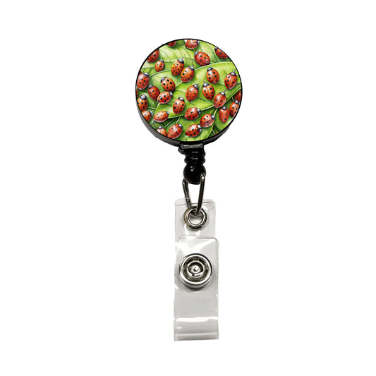 Ladybugs on Leaf Retractable ID Key Card Name Tag Badge Holder with Clip