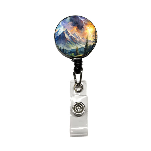 Lighting In The Mountains Watercolor Retractable ID Key Card Name Tag Badge Holder with Clip