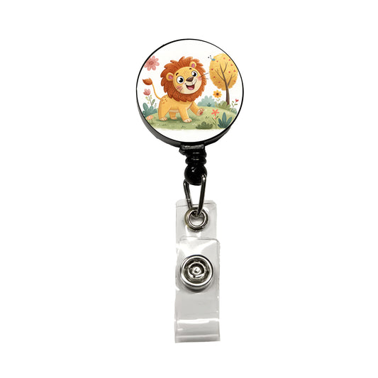 Lion Children's Illustration Style Retractable ID Key Card Name Tag Badge Holder with Clip