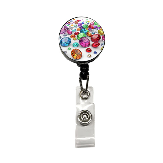 Lots of Colorful Gems Retractable ID Key Card Name Tag Badge Holder with Clip