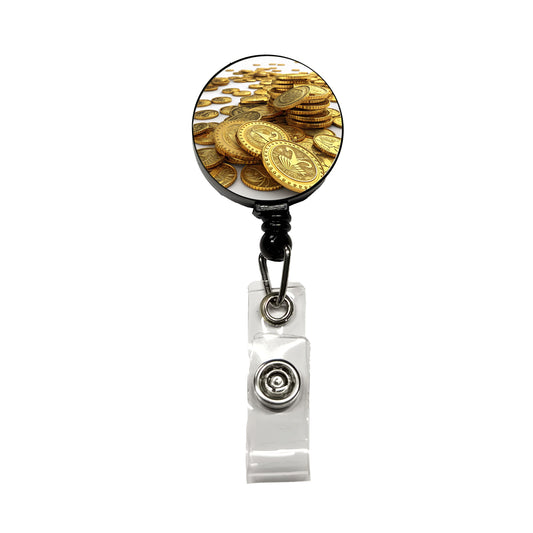 Lots of Gold Coins Retractable ID Key Card Name Tag Badge Holder with Clip