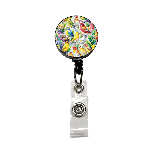 Many Colorful Canary Birds Watercolor Retractable ID Key Card Name Tag Badge Holder with Clip