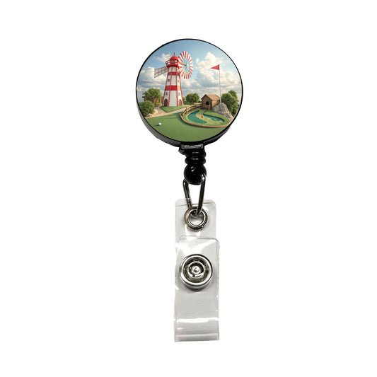 Miniature Golf Course Windmill Retractable ID Key Card Name Tag Badge Holder with Clip