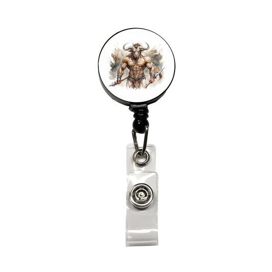 Minotaur Greek Mythology Watercolor Retractable ID Key Card Name Tag Badge Holder with Clip
