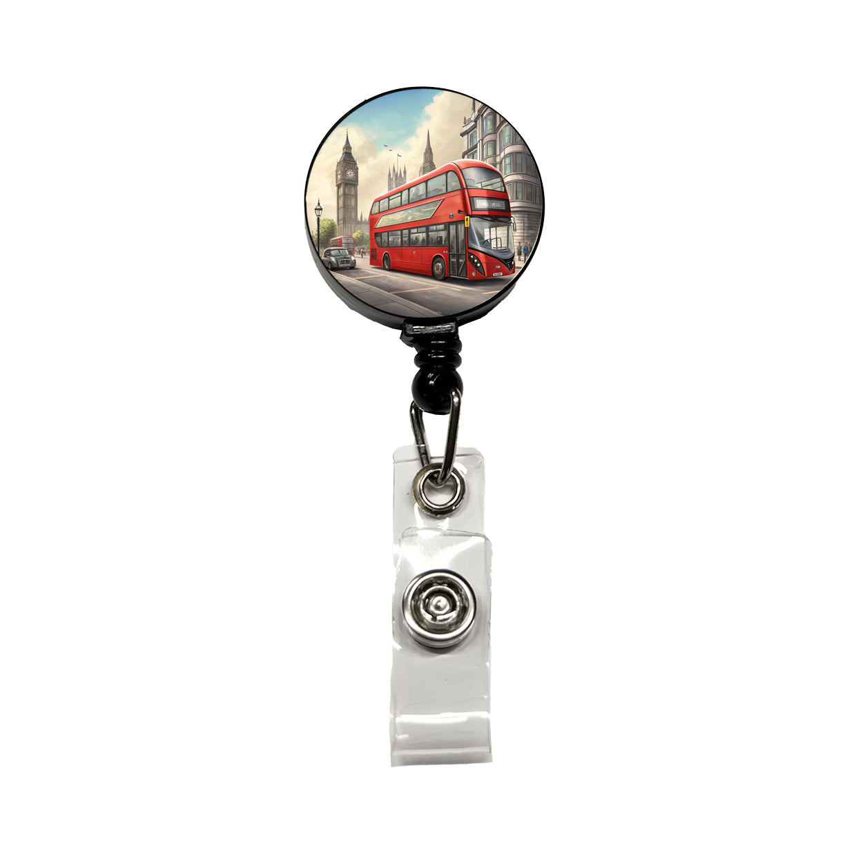 Modern Double Decker Bus In London England Retractable ID Key Card Name Tag Badge Holder with Clip