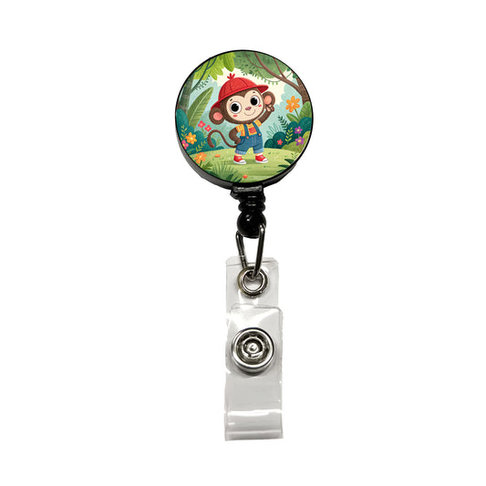 Monkey Children's Illustration Style Retractable ID Key Card Name Tag Badge Holder with Clip