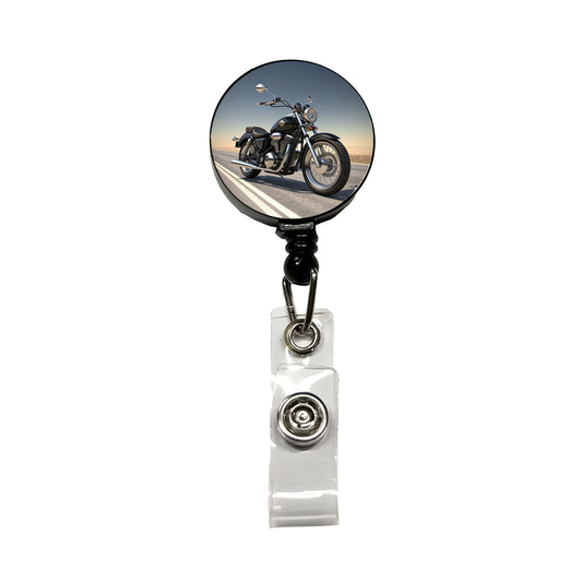 Motorcycle on the Road Retractable ID Key Card Name Tag Badge Holder with Clip