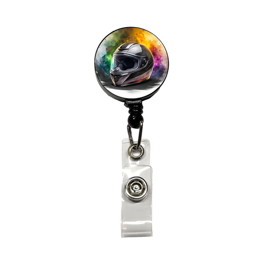 Motorcycle Racing Riding Helmet Watercolor Retractable ID Key Card Name Tag Badge Holder with Clip