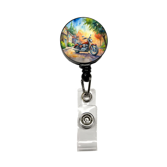 Motorcycle Watercolor Scene Retractable ID Key Card Name Tag Badge Holder with Clip