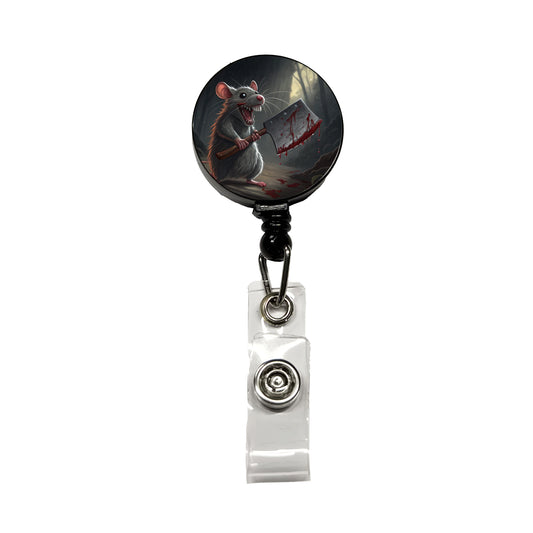 Mouse Holding A Bloody Meat Cleaver Halloween Scary Retractable ID Key Card Name Tag Badge Holder with Clip