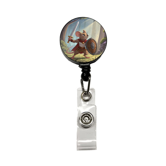 Mouse Warrior With Sword And Shield Retractable ID Key Card Name Tag Badge Holder with Clip