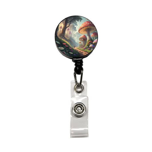 Mushroom Forest Anime Style Fantasy Retractable ID Key Card Name Tag Badge Holder with Clip