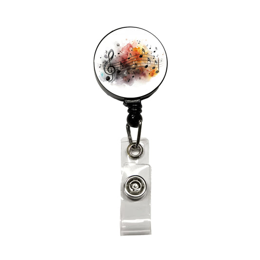 Music Musical Notes Treble Clef Watercolor Retractable ID Key Card Name Tag Badge Holder with Clip