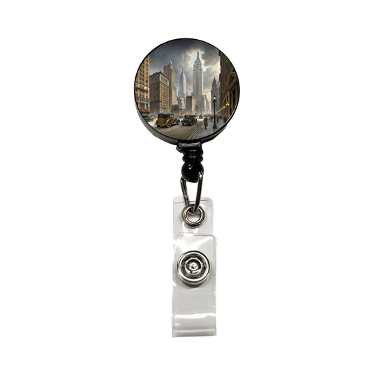 New York City in the 1900's Retractable ID Key Card Name Tag Badge Holder with Clip