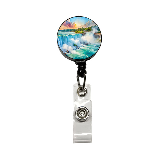 Niagara Falls New York Watercolor Retractable ID Key Card Name Tag Badge Holder with Clip
