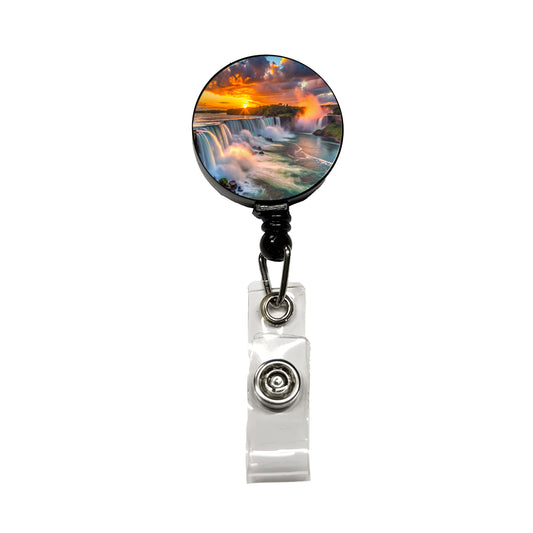 Niagara Falls At Sunset New York Retractable ID Key Card Name Tag Badge Holder with Clip