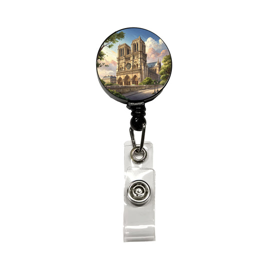 Notre Dame Church Paris France Retractable ID Key Card Name Tag Badge Holder with Clip