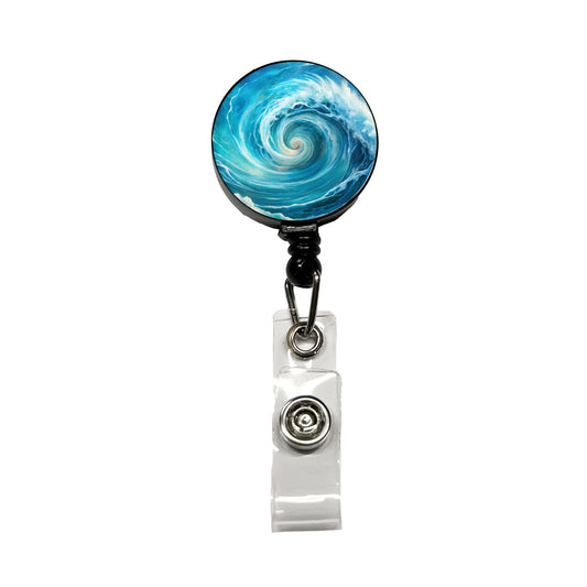 Ocean Spiral Whirlpool Watercolor Retractable ID Key Card Name Tag Badge Holder with Clip