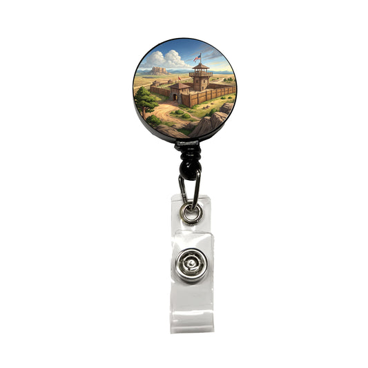 Old West Frontier Fort Cowboy Western Retractable ID Key Card Name Tag Badge Holder with Clip