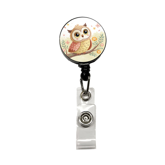 Owl Children's Illustration Style Retractable ID Key Card Name Tag Badge Holder with Clip