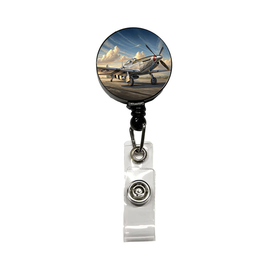 P-51 Mustang WWII US Fighter Plane Retractable ID Key Card Name Tag Badge Holder with Clip