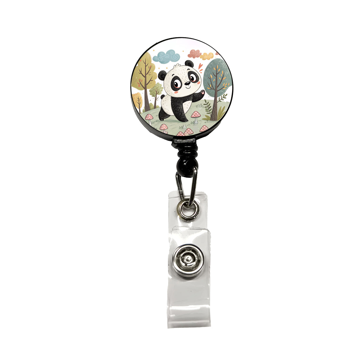 Panda Children's Illustration Style Retractable ID Key Card Name Tag Badge Holder with Clip