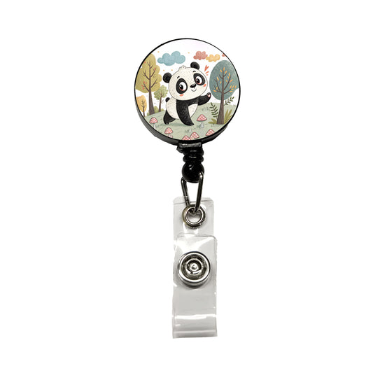 Panda Children's Illustration Style Retractable ID Key Card Name Tag Badge Holder with Clip