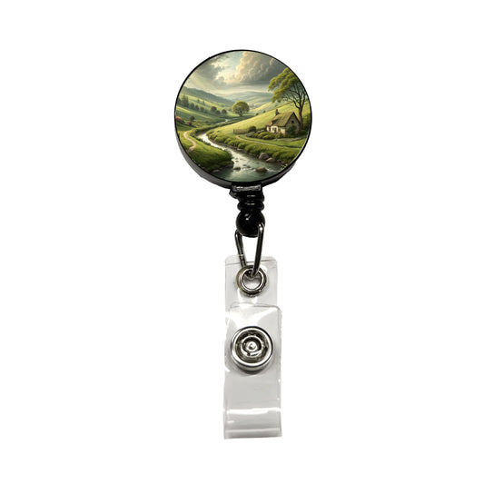 Pastoral Country Landscape Retractable ID Key Card Name Tag Badge Holder with Clip