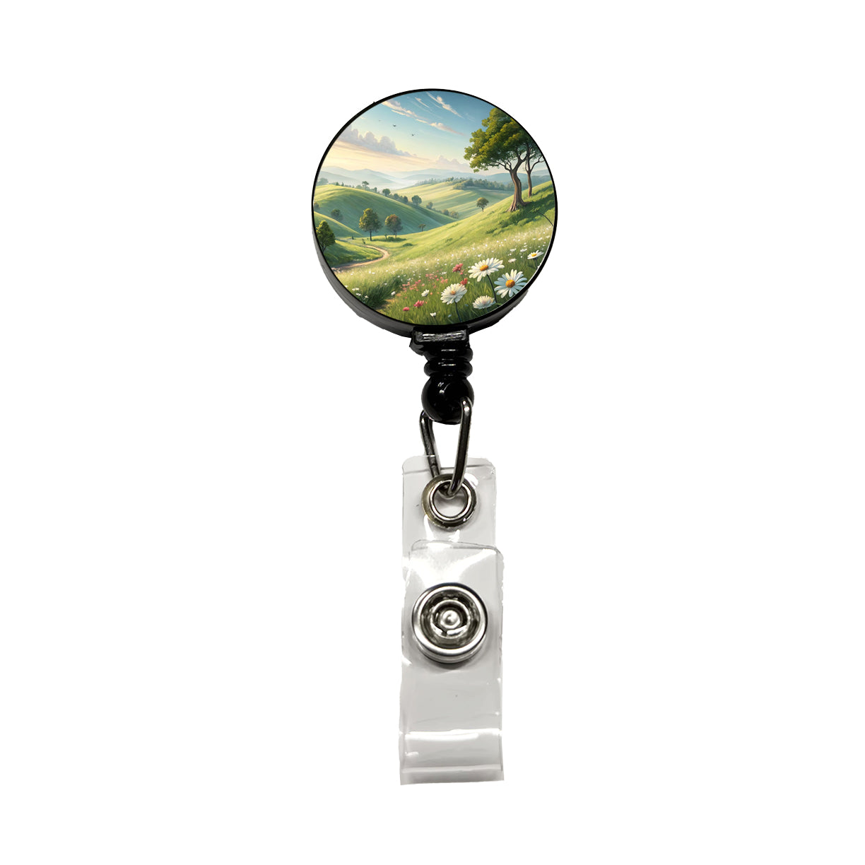 Pastoral Pretty Hillside Landscape Retractable ID Key Card Name Tag Badge Holder with Clip