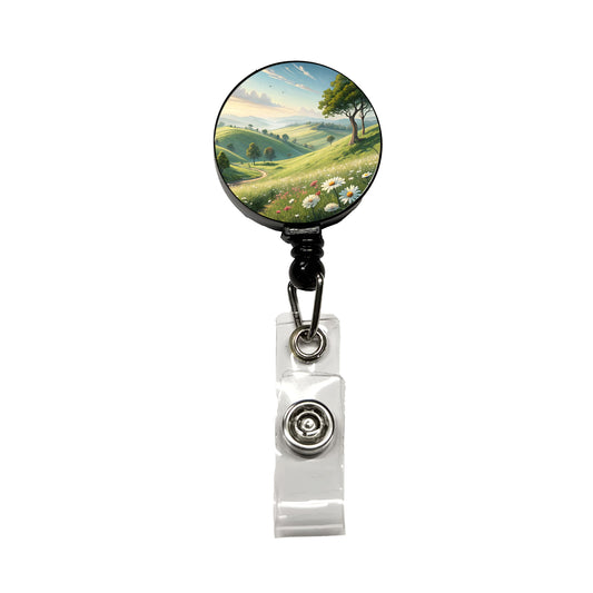 Pastoral Pretty Hillside Landscape Retractable ID Key Card Name Tag Badge Holder with Clip