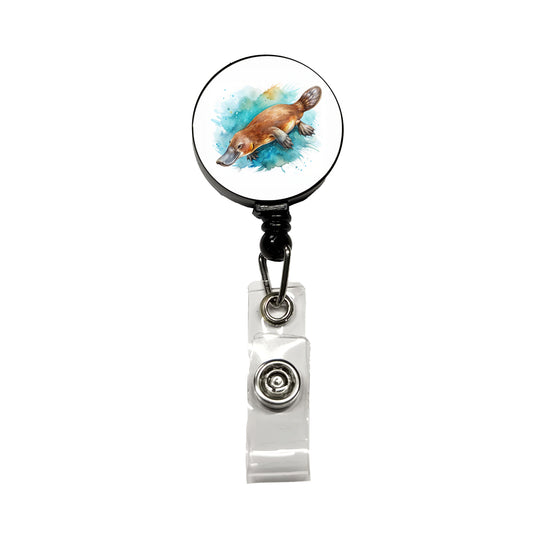 Platypus Swimming Watercolor Retractable ID Key Card Name Tag Badge Holder with Clip