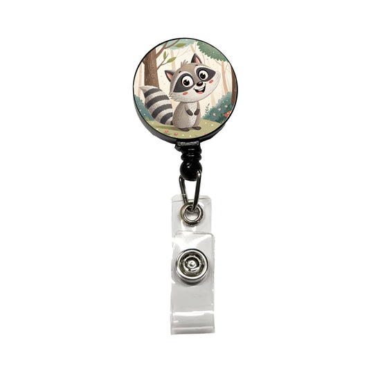 Raccoon Children's Illustration Style Retractable ID Key Card Name Tag Badge Holder with Clip
