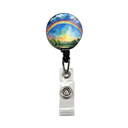 Rainbow After Rain Storm Watercolor Retractable ID Key Card Name Tag Badge Holder with Clip