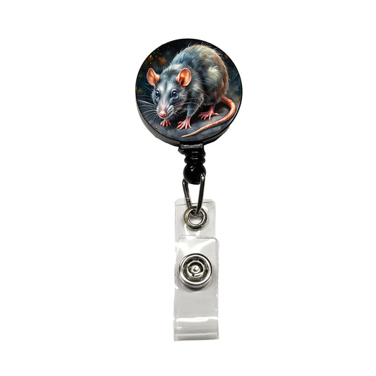 Rat Black Watercolor Retractable ID Key Card Name Tag Badge Holder with Clip