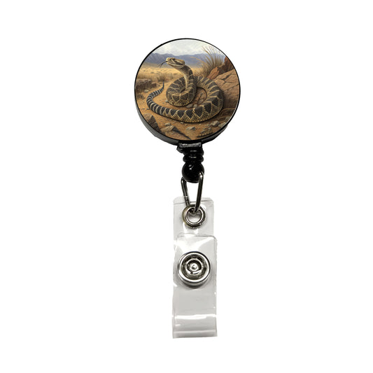 Rattlesnake Reptile on the Prairie Desert Retractable ID Key Card Name Tag Badge Holder with Clip