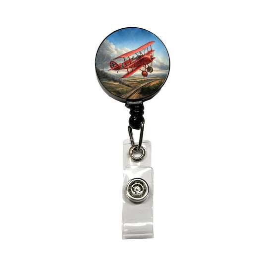 Red Baron's WWI Fokker Triplane Retractable ID Key Card Name Tag Badge Holder with Clip