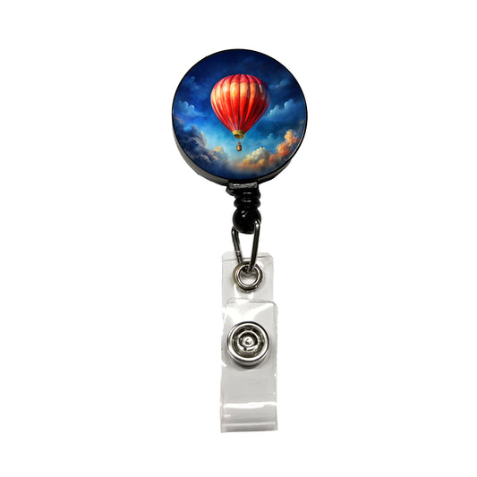 Red Hot Air Balloon in the Blue Sky Retractable ID Key Card Name Tag Badge Holder with Clip
