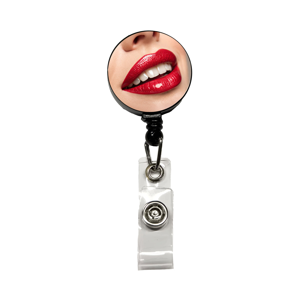 Red Lips Smile Retractable ID Key Card Name Tag Badge Holder with Clip