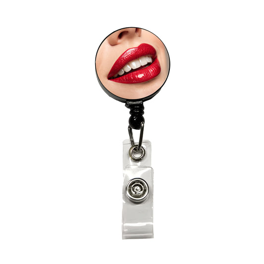 Red Lips Smile Retractable ID Key Card Name Tag Badge Holder with Clip