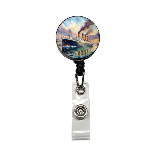 RMS Titanic Ocean Liner Cruise Ship Underway Watercolor Retractable ID Key Card Name Tag Badge Holder with Clip